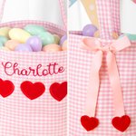 Personalised Gingham Heart Bucket Bag with Embroidered Name and Heart Shaped Card Birthday Valentine's Day School Exchange Gift for Kids