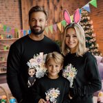 Spersonalizowany Krzyż Narodzin Kwiat Królik Ucho Kreskówka Postać Dziecko Dorosły T-shirt Bluza z Imieniem Wielkanoc Impreza Prezent dla Dzieci Rodzina