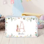 Personalized Cute Peter Rabbit Floral Initial Easter Biscuit Tin Storage Box with Name Easter Party Birthday Gift for Kids