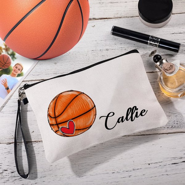 Personalizado Pickleball Fútbol Baloncesto Deportes Lienzo Bolsa de maquillaje con nombre y cremallera Regalo de cumpleaños para el entrenador amante de la pelota
