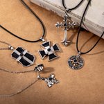 Personalised Punk Cross Compass Photo Projection Necklace Gothic Style Jewellery Anniversary Birthday Gift for Family Friends Rock Lovers