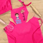 Personalized Cartoon Character Mini Boss Birth Flower Adjustable Apron Chef Hat Set with Pocket Cooking Baking Accessories Birthday Gift for Kids