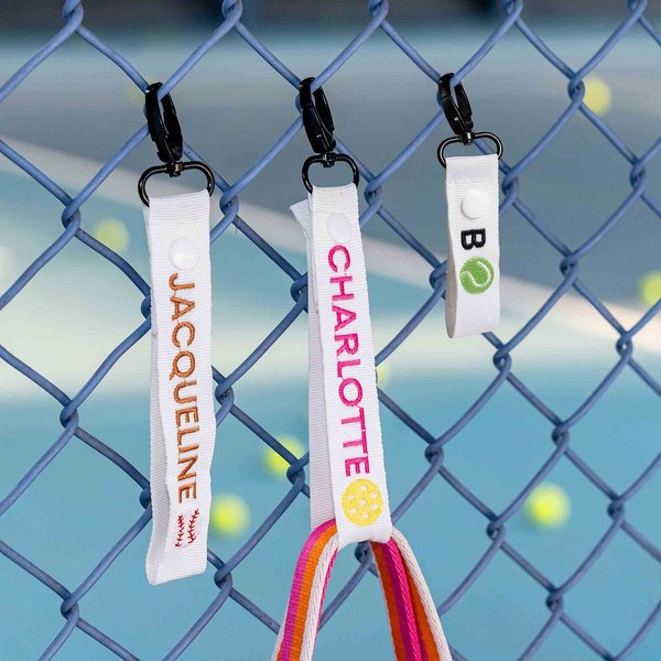 Gepersonaliseerde Tennis Baseball Pickleball Hof omheining tas haak met borduurwerk initiële naam sport accessoire Game Day Gift voor sportliefhebber