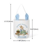 Personalized Happy Easter Cute Peter Rabbit Ears Bucket Bag Egg Hunt Basket with Name Easter Birthday Party Favors Gift for Kids