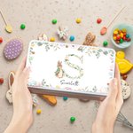 Personalized Cute Peter Rabbit Floral Initial Easter Biscuit Tin Storage Box with Name Easter Party Birthday Gift for Kids