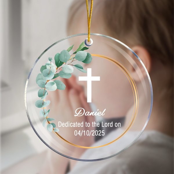 Ornement de croix fleuri personnalisé avec nom Anniversaire Baptême Baptême Cadeau pour garçon Fille