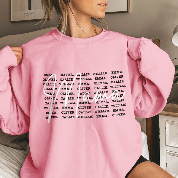 Personnalisé Multicolore 1-20 Noms Soft Crewneck T-shirt Sweatshirt avec Titre Fête des Mères Cadeau d'Anniversaire pour Maman Grand-mère