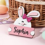 Personalized Cute Bow Bunny Wooden Easter Basket Tag with Name Holiday Decor Easter Birthday Party Favor Gift for Kids