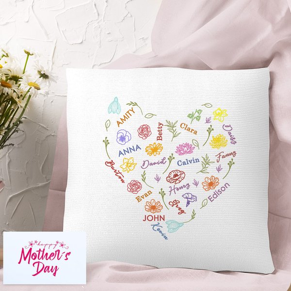 Personalisierte Wort Wolke Geburt Blume Herz weiches Kissen Abdeckung mit 1-15 Namen Muttertag Geburtstag Housewarming Geschenk für Oma Mom
