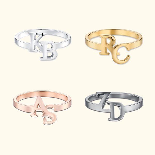 Personalised Mini Double Initials Design Ring Dainty Jewellery Birthday Anniversary Mother's Day Gift for Mom Girlfriend Sisters