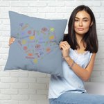 Personalized Word Cloud Birth Flower Heart Soft Throw Pillow Cover with 1-15 Names Mother's Day Birthday Housewarming Gift for Grandma Mom