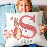 Fodera per cuscino personalizzata con coniglio Peter Rabbit e nome decorazione per cameretta regalo di babyshower per bambini