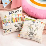 Personalized Cute Childlike Crown Cane Tooth Fairy Pillow with Name and Pocket First Tooth Lost Birthday Gift for Boys Girls