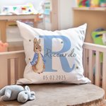 Fodera per cuscino personalizzata con coniglio Peter Rabbit e nome decorazione per cameretta regalo di babyshower per bambini
