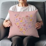 Personalized Word Cloud Birth Flower Heart Soft Throw Pillow Cover with 1-15 Names Mother's Day Birthday Housewarming Gift for Grandma Mom