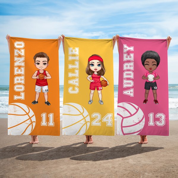 Telo mare assorbente personalizzato con nome e numero essenziale per vacanze al mare regalo per amanti di basket e pallavolo