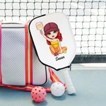 Personlig tecknad flicka med dragkedja Pickleball Paddle Skyddshölje med namn och hängande klämma Sporttillbehör Födelsedagspresent för Pickleball-älskare