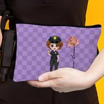 Personalisierte Polizei Frau Cartoon Charakter Geburt Blume Make-up Tasche mit Namen Graduierung Geburtstag Geschenk für weibliche Polizisten