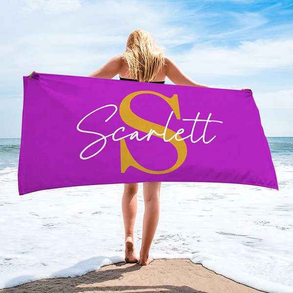 Personlig Multicolor Initial Snabbtorkad överdimensionerad strandhandduk med namn Sommarresor Viktig födelsedagspresent för familj Barn