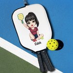 Personlig tecknad flicka med dragkedja Pickleball Paddle Skyddshölje med namn och hängande klämma Sporttillbehör Födelsedagspresent för Pickleball-älskare