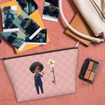 Personalisierte Polizei Frau Cartoon Charakter Geburt Blume Make-up Tasche mit Namen Graduierung Geburtstag Geschenk für weibliche Polizisten