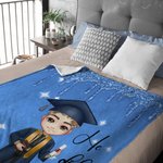 Personalised Multicolour Grad Hat Scroll Cartoon Graduation Character Soft Throw Blanket with Name Class Of 2026 Birthday Graduation Gift for Graduates