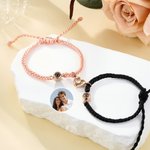 Personalized Photo Projection Matching Magnetic Braided Bracelet with Engraved Initial Birthday Valentine's Day Anniversary Gift for Couples Friends