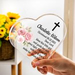 Personalisiertes Kreuz herzförmig Acryl Plaque mit Namen und Text Kommunion Party Home Decor Taufe Geschenk für Familie Freund