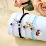 Personalized Photo Projection Matching Magnetic Braided Bracelet with Engraved Initial Birthday Valentine's Day Anniversary Gift for Couples Friends