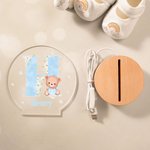 Gepersonaliseerd Schattig Teddybeer Bloem Voorletter Acryl LED Nachtlampje met Naam en Houten Basis Kinderdag Home Decor Verjaardagscadeau voor Jongens Meisjes
