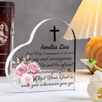Personalisiertes Kreuz herzförmig Acryl Plaque mit Namen und Text Kommunion Party Home Decor Taufe Geschenk für Familie Freund