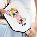 Personlig tecknad flicka med dragkedja Pickleball Paddle Skyddshölje med namn och hängande klämma Sporttillbehör Födelsedagspresent för Pickleball-älskare