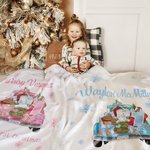 Couverture de Noël Personnalisée avec Nom Animal Mignon sur Camion Couverture de Canapé Décor Maison pour Fêtes Cadeau pour Bébé
