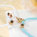 Personalized Photo Projection Matching Magnetic Braided Bracelet with Engraved Initial Birthday Valentine's Day Anniversary Gift for Couples Friends