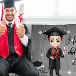 Personalised Multicolour Grad Hat Scroll Cartoon Graduation Character Soft Throw Blanket with Name Class Of 2026 Birthday Graduation Gift for Graduates