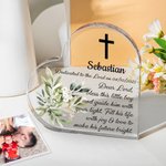 Personalisiertes Kreuz herzförmig Acryl Plaque mit Namen und Text Kommunion Party Home Decor Taufe Geschenk für Familie Freund