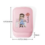 Personalized Birth Flower Cartoon Girl Leather Jewelry Box with LED Three-Color Makeup Mirror Travel Essential Birthday Gift for Women Sewing Lovers
