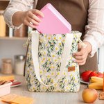 Personalised Embroidered Daisy Drawstring Lunch Bag with Engraved Name and Pockets Birthday Back to School Picnic Gift for Women Kids