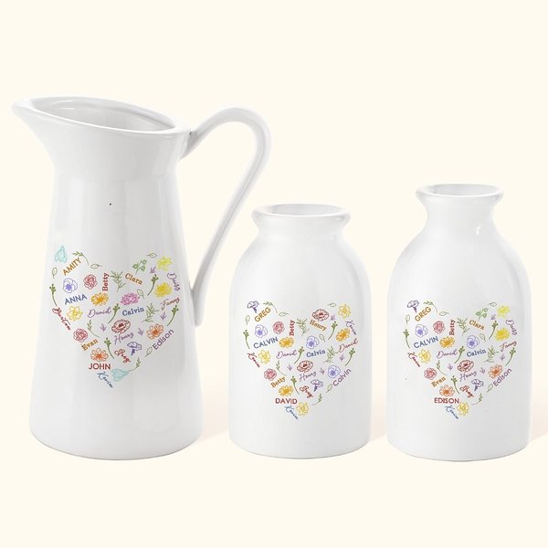 Gepersonaliseerde kleurrijke Hart Geboortebloem Woordwolk Keramische Bloemenvaas met 1-15 Namen Verjaardag Moederdag Cadeau voor Mama Oma Familie