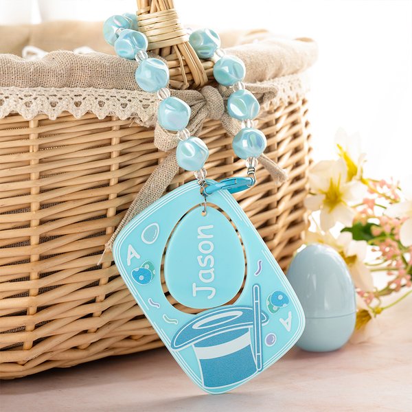 Personalised Cute Magic Hat Poker Card Beaded Chain Tag with Name Holiday Favor Accessories Birthday Easter Party Gift for Kids