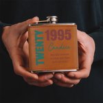 Personalised Blessing Message Portable 6 oz Leather Cover Hip Flask with Name and Age Birthday Wedding Gift for Men Liquor Lovers