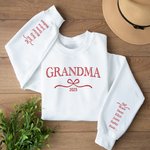 Personalised Multicolour Bow Grandma Soft Sweatshirt Hoodie with 1-12 Grandkids' Names Mother's Day Birthday Gift for Grandma Mom