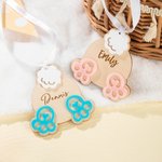 Personalized Cute Bunny Butt Tail Feet Wooden Tag with Engraved Name and White Ribbon Easter Basket Decor Party Gift for Kids