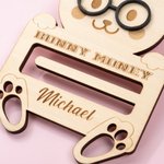 Gepersonaliseerd schattig konijntje houten geld houder met naam Paasmand Stuffers Home Decor Verjaardagscadeau voor jongens meisjes