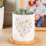 Personalized Colorful Heart Birth Flower Name Cloud Ceramic Planter Pot with Drainage and Bamboo Base Birthday Mother's Day Gift for Mom Grandma