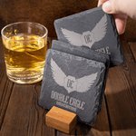 Personalised Set of 4 Engraved Logo Photo Slate Coaster with Bamboo Coaster Holder Office Decor Promotion Gift for Corporate Business Partner