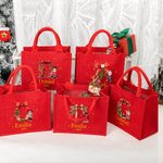 Personalisierte Cartoon-Figur Rote Jute Tasche mit Stechpalme-Schleife-Initiale und Namen Wiederverwendbare Tote Bag Weihnachten Geschenk für Familie