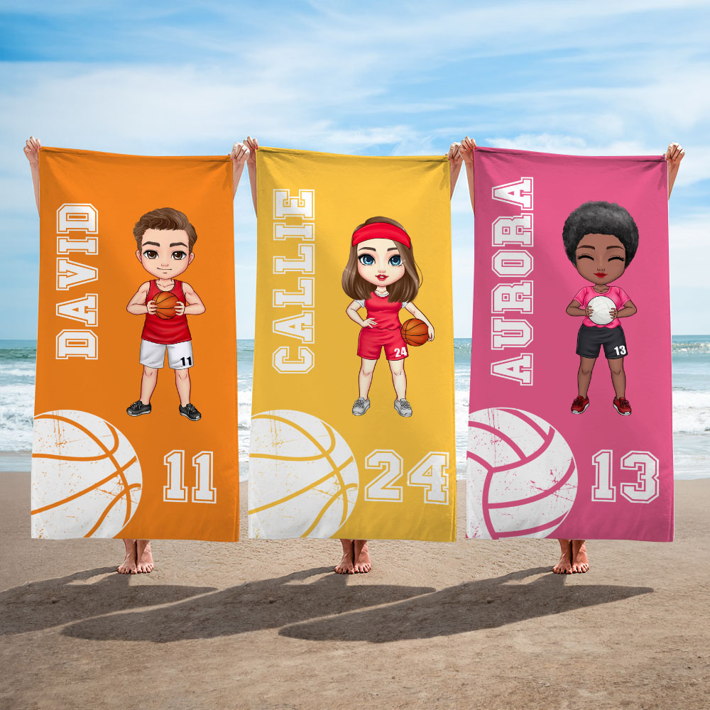 Toalla de Playa de Microfibra con Avatar de Deportes de Pelota y Número - Callie