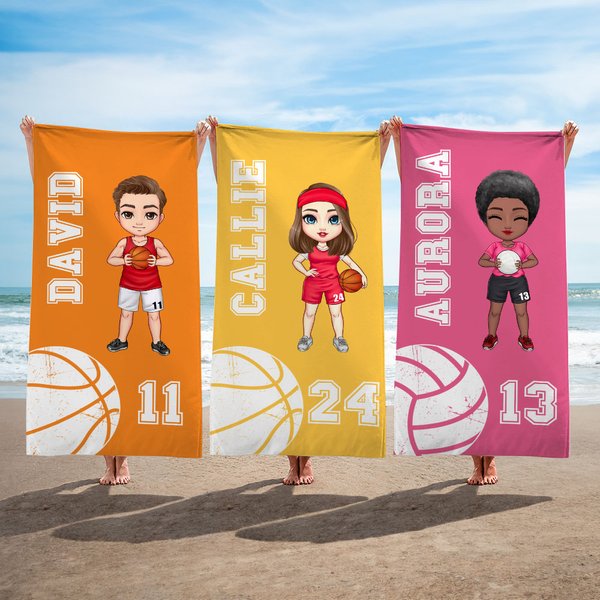 Toalla de playa personalizada de fútbol y voleibol con nombre y número regalo esencial para los amantes de los deportes de pelota