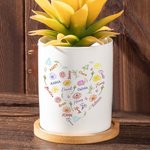 Personalized Colorful Heart Birth Flower Name Cloud Ceramic Planter Pot with Drainage and Bamboo Base Birthday Mother's Day Gift for Mom Grandma